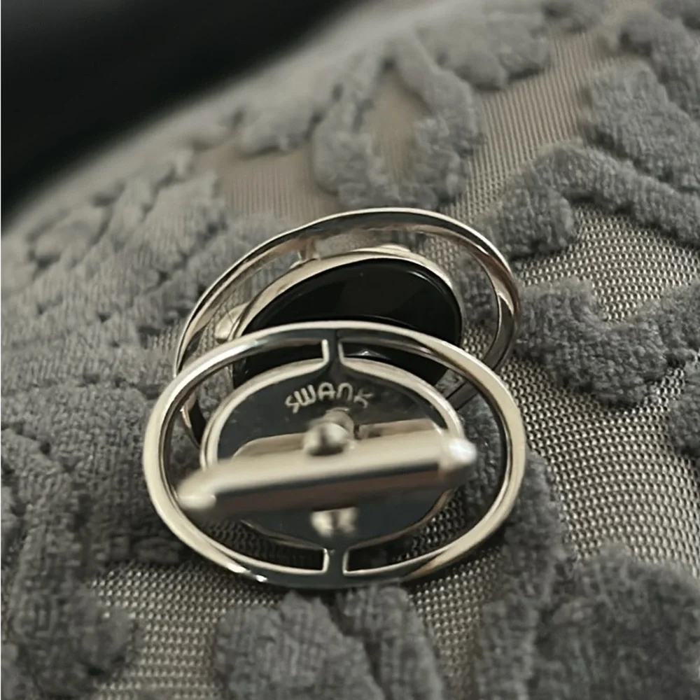 Silver and Black Oval Cufflinks - Swank